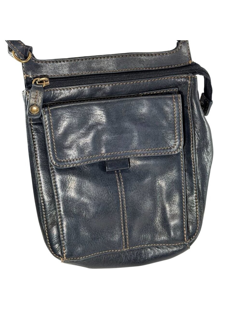 Fossil Brown Leather Crossbody Purse Bag Magnet Flap Close Adjust Strap Pockets
